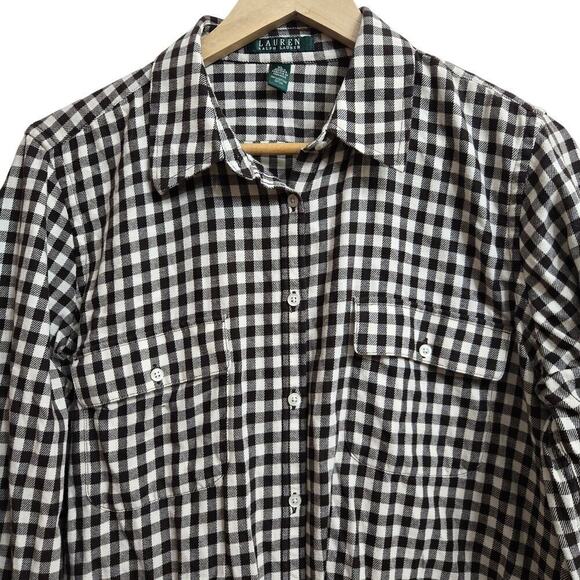 Lauren Ralph Lauren Womens Classic Fit Gingham Button-Down Shirt XL Cream Brown - Picture 3 of 9